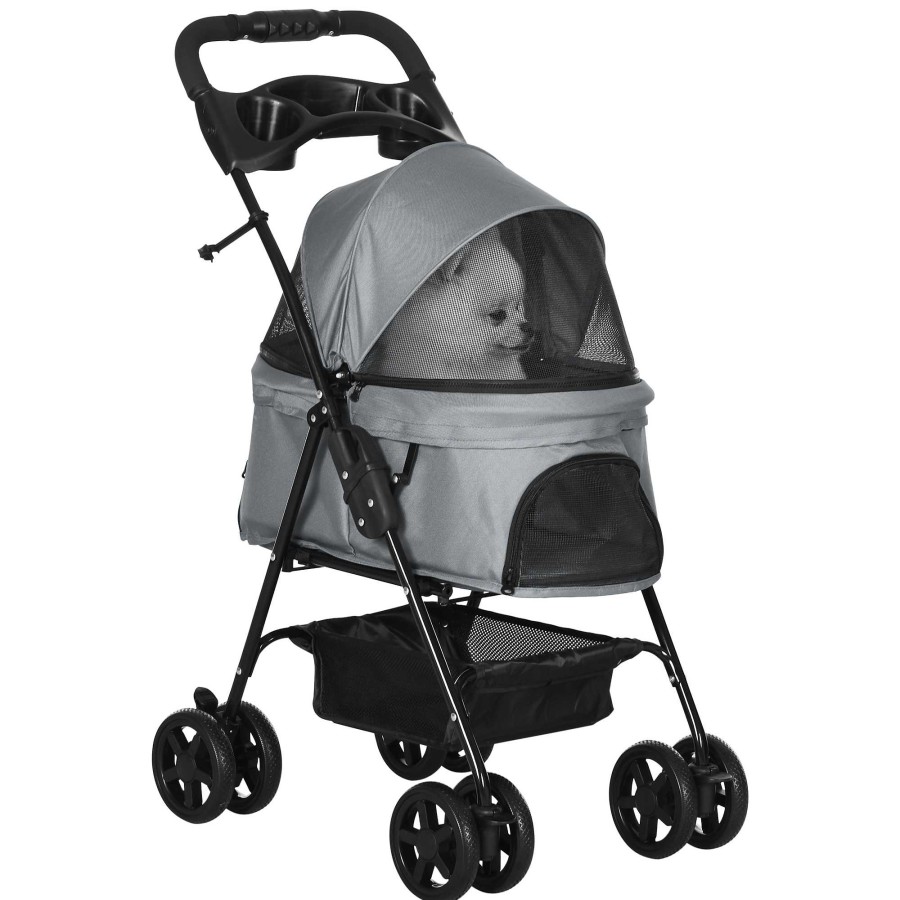 Perros PawHut Transportines Para Perros | Cochecito Para Mascotas Plegable Color Gris