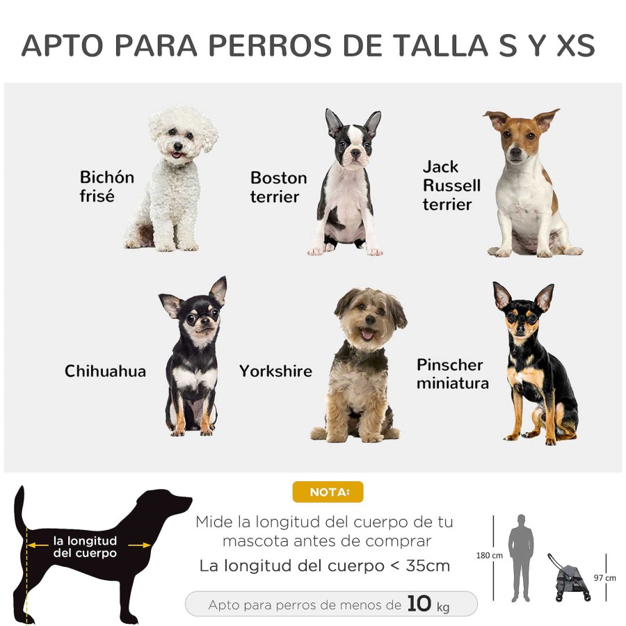 Perros PawHut Transportines Para Perros | Pawhut Cochecito Plegable Con Correas De Seguridad Para Mascotas