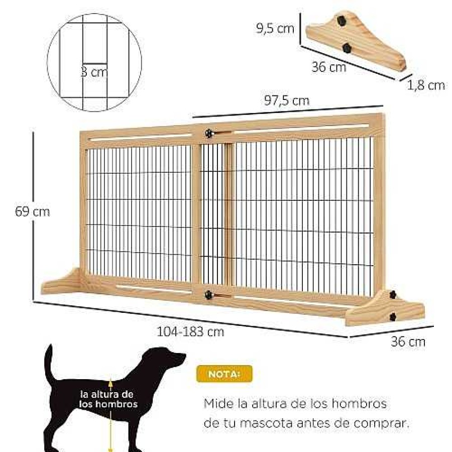 Perros PawHut Puertas Para Perros | Pawhut Barrera De Seguridad Extensible De Madera Para Perros