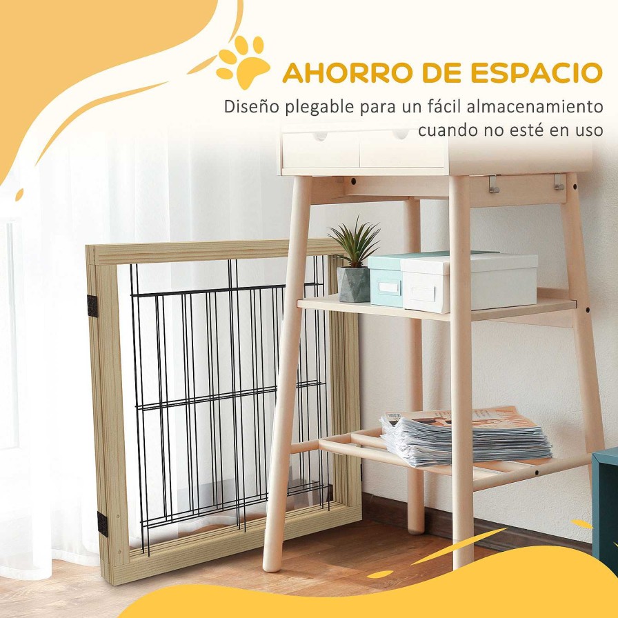 Perros PawHut Ocio Y Tiempo Libre | Pawhut Barrera De Madera Plegable De 3 Paneles Para Perros