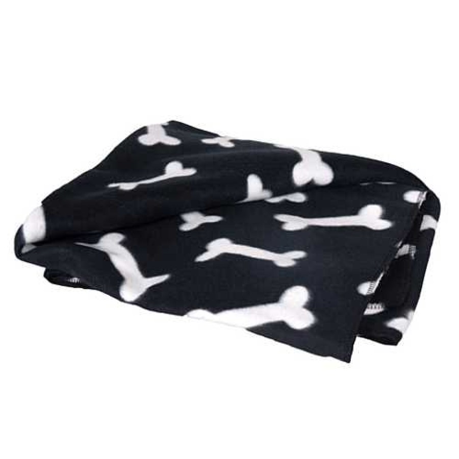 Perros Flamingo Accesorios Coche Y Viajes | Flamingo Manta Negra Con Estampado De Huesos Para Mascotas