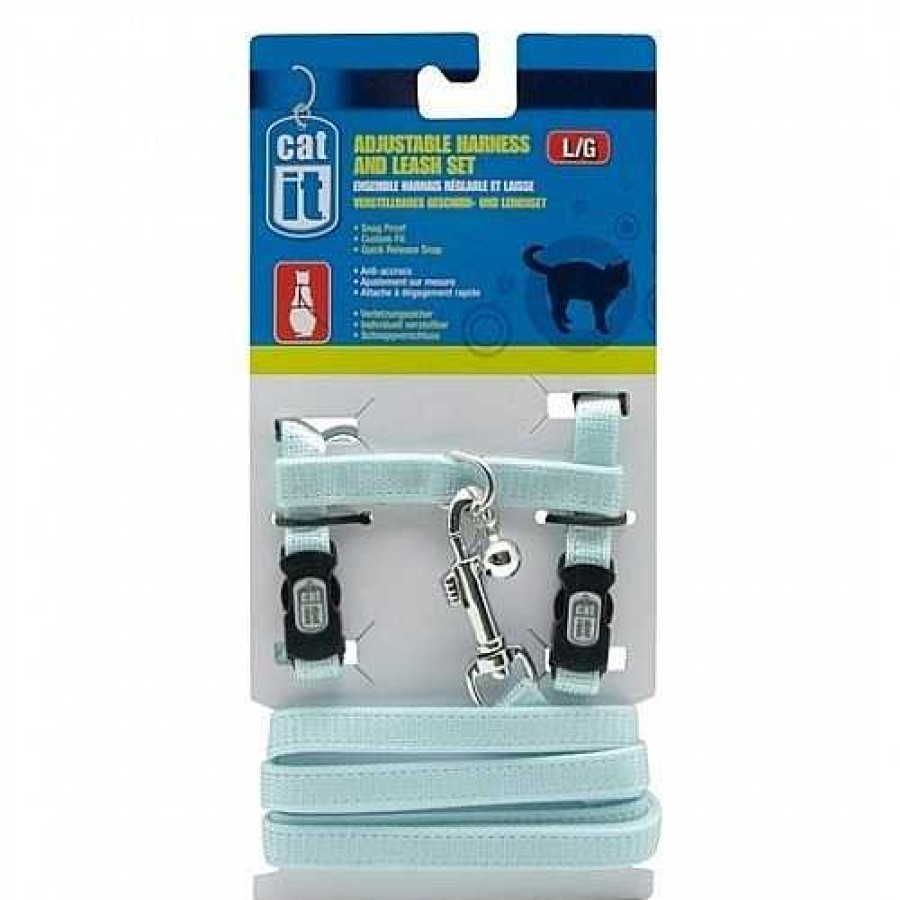 Gatos Catit Accesorios De Paseo | Arn S Y Correa De Nylon Ajustable Para Gatos Color Azul