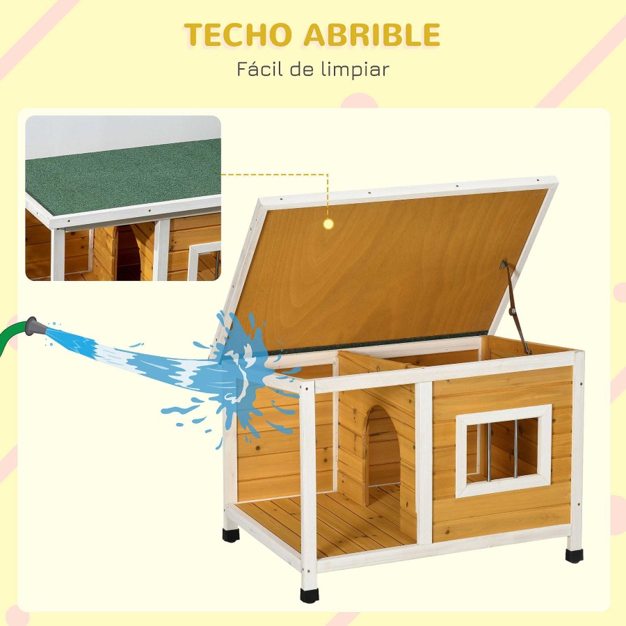 Perros PawHut Casetas Para Perros | Pawhut Caseta De Madera Con Techo Asf Ltico Impermeable Para Perros