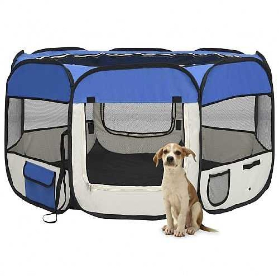 Perros VidaXL Transportines Para Perros | Corral De Lona Para Perros Color Azul