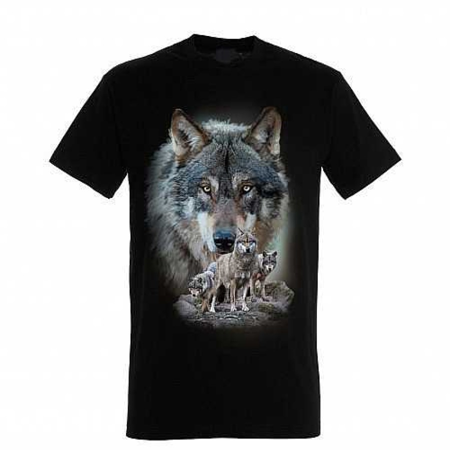 Otros Animales Ralf Nature Moda Y Complementos | Camiseta Unisex Negra Con Estampado De Lobos